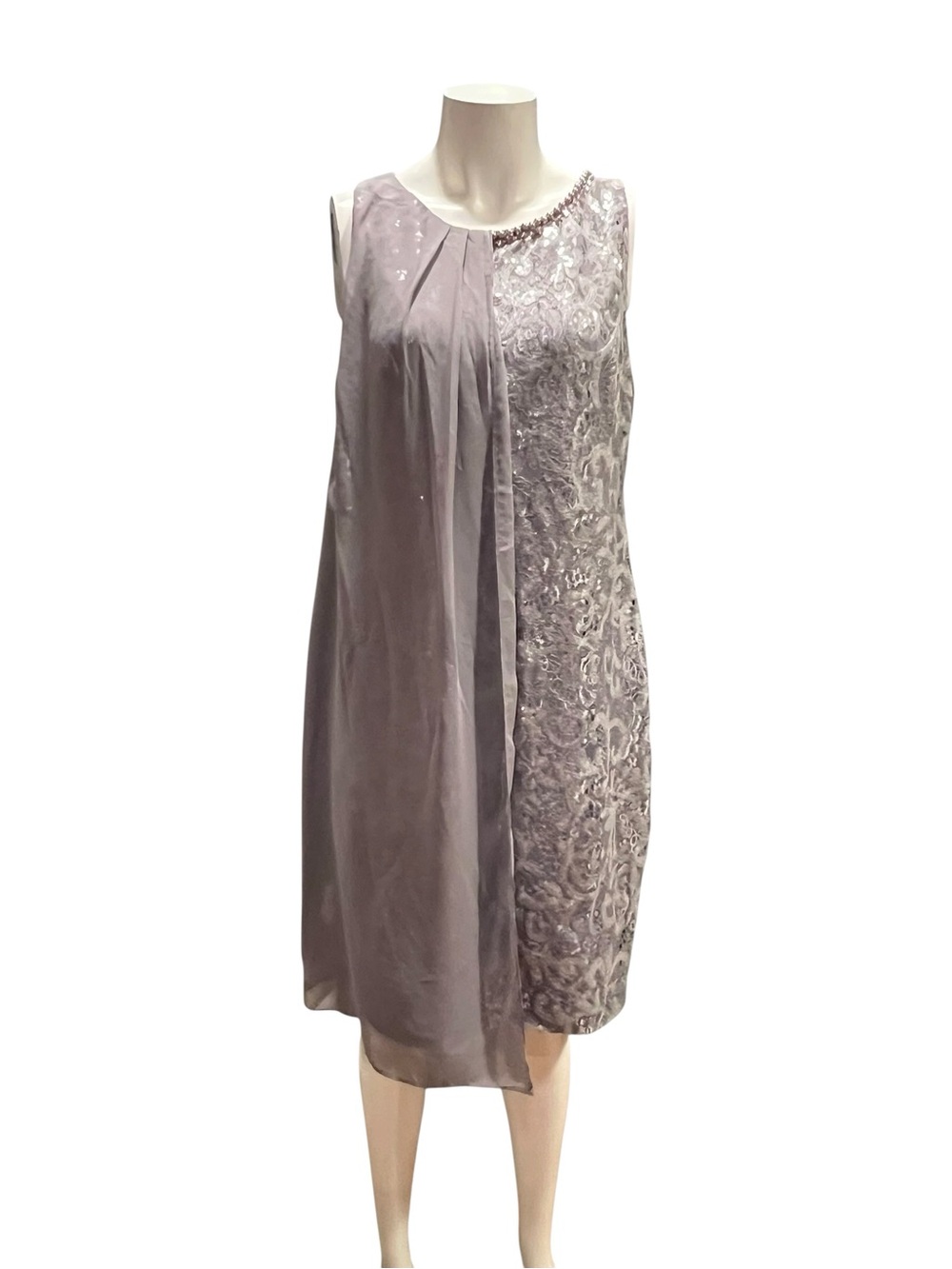 SLNY  grayLace & Chiffon Dress with Bead Trim